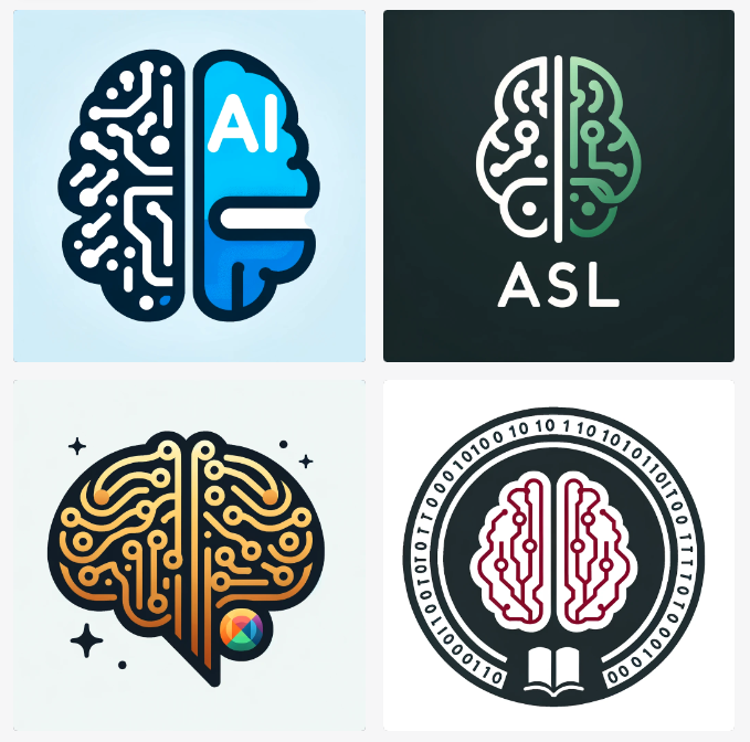A compact abstract brain with blue AI circuits on the left and a book icon on the right, topped with the initials 'AI'.
A minimalistic half-digital, half-natural brain design with the initials 'ASL' below in a sleek font.
A stylized compact brain with a touch of golden AI circuits and a single app icon, incorporating the initials 'SL'.
A minimal brain silhouette with red circuits, a book icon, and a thin binary code circle, featuring the initials 'AI' at the bottom.
